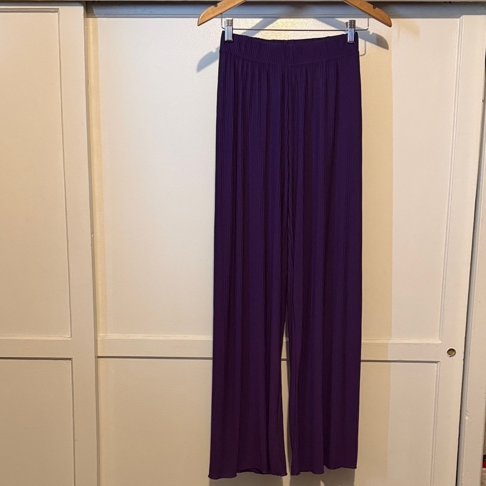 Zara Deep Purple Pleated Wide-Leg Pants